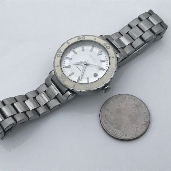 Fossil Ladies Watch Silver White Tone Date Calenda - Picture 7 of 8
